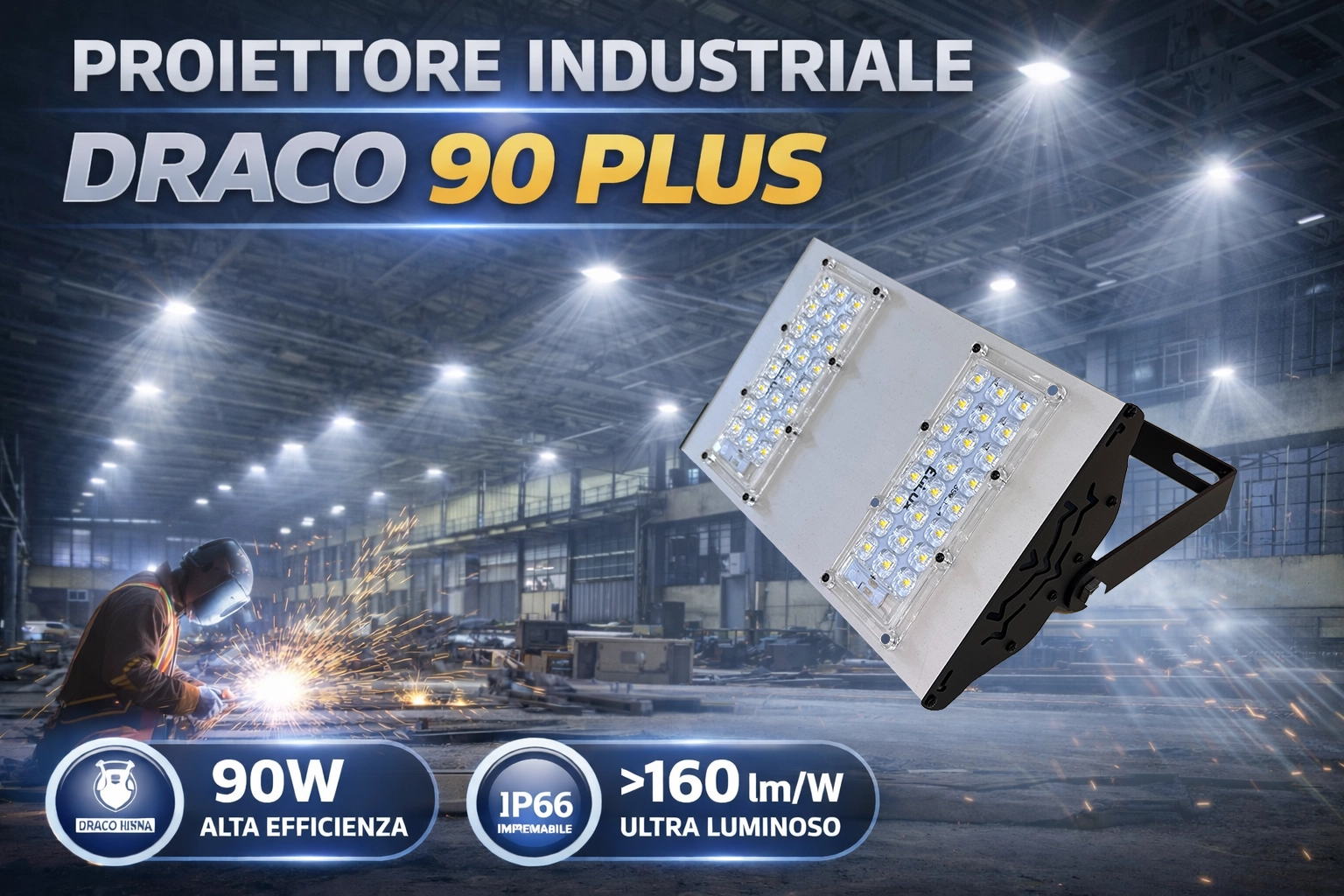 Proiettore LED industriale Draco 90 Plus ad alta efficienza