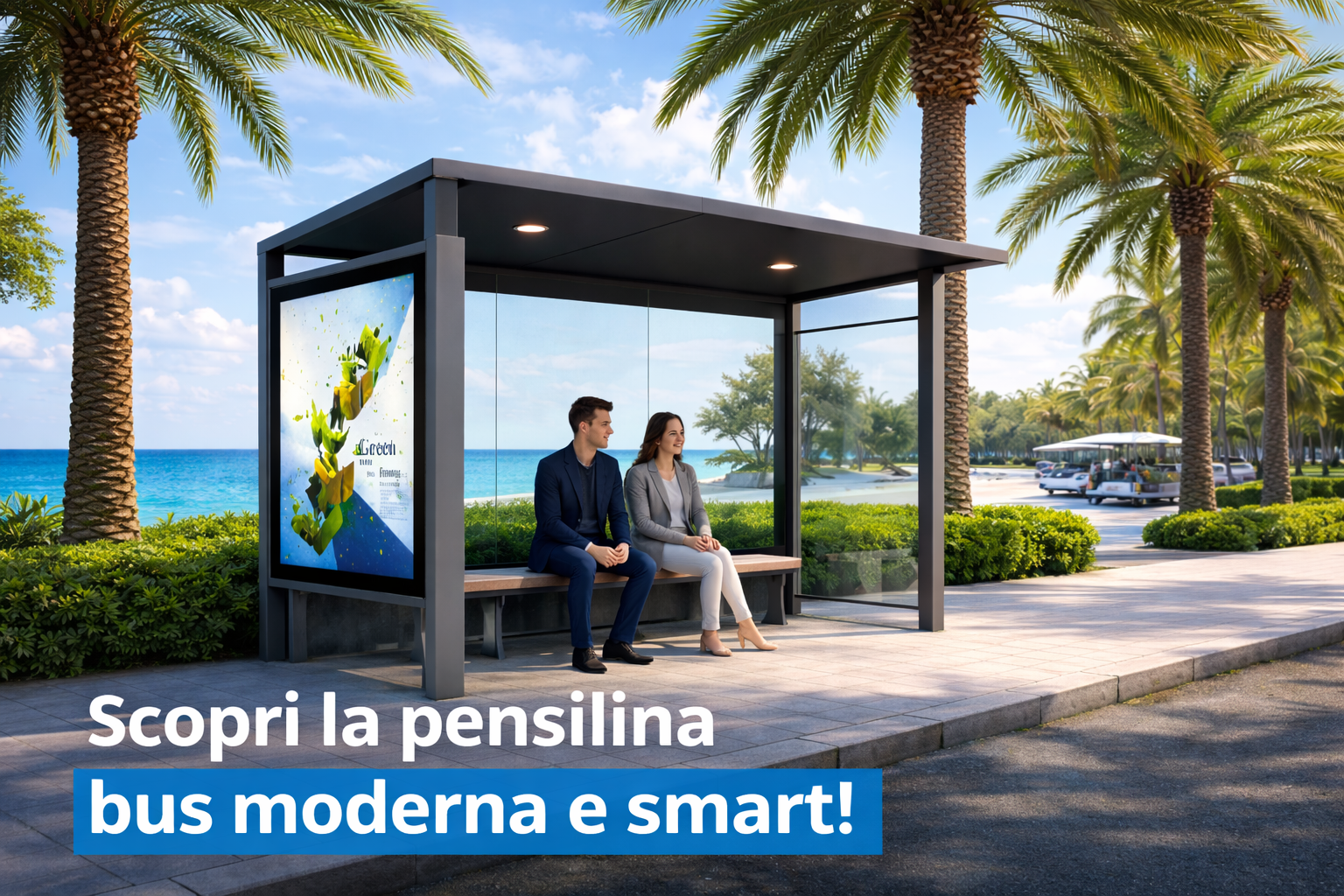 Pensilina fermata autobus smart fotovoltaica per smart city