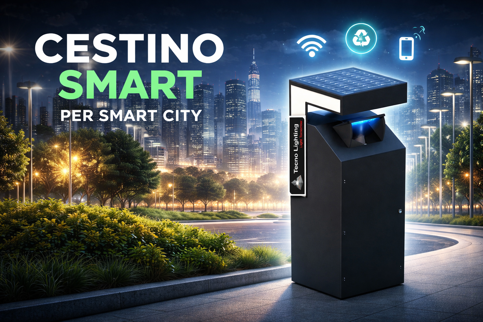 Cestino smart city fotovoltaico intelligente con sensore di riempimento per arredo urbano