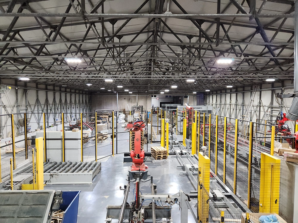Ingresso uffici Packing Srl con pannelli SKY effetto cielo e illuminazione LED diffusa
