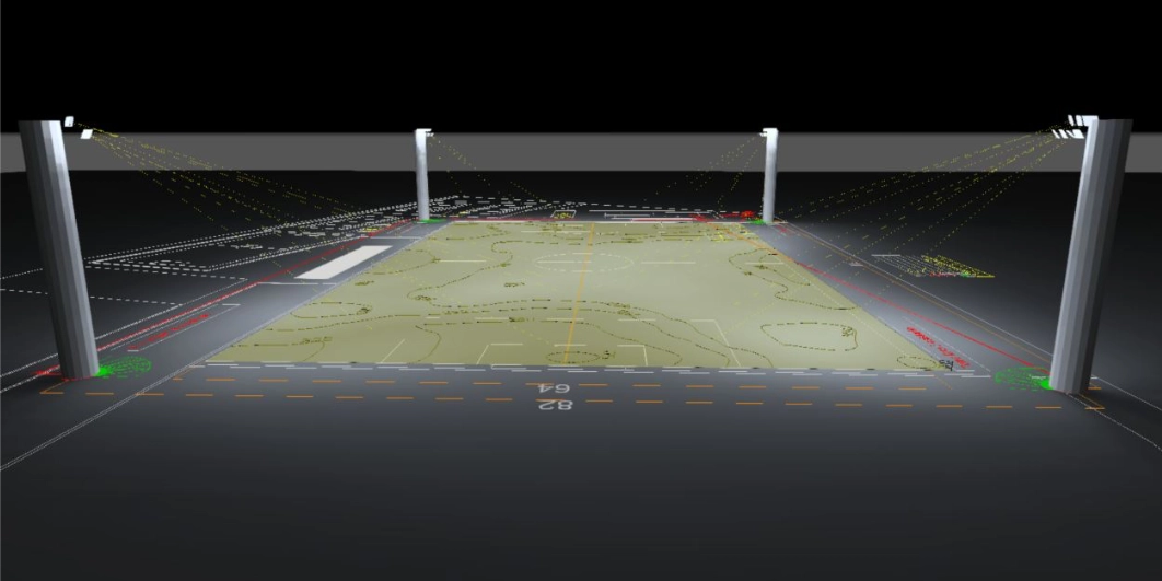 Progetto 3d di un campo di calcio regolamentare
