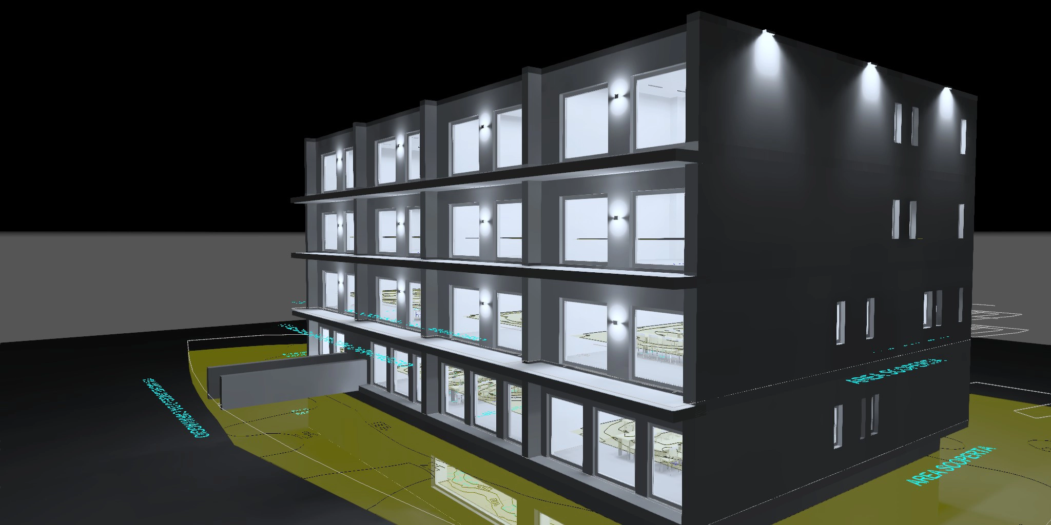 illuminazione led prospetto laterale dell'esterne della scuola professionale