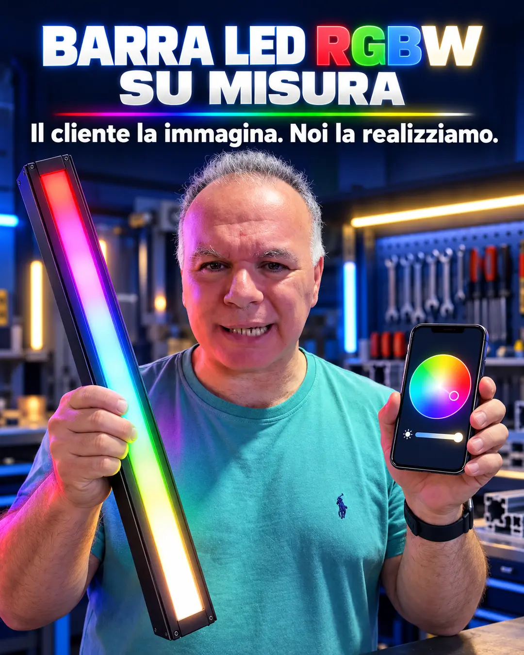 Barra LED RGBW su misura presentata da Fabio con controllo da smartphone