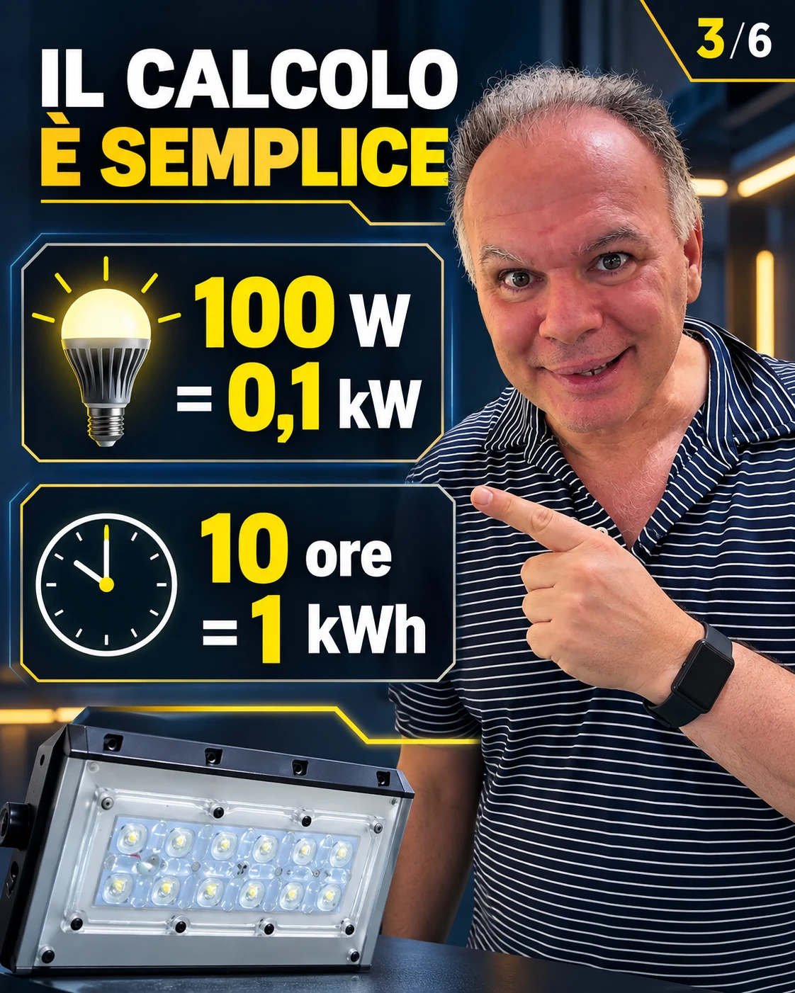 Calcolo del consumo di una lampada LED da 100 watt