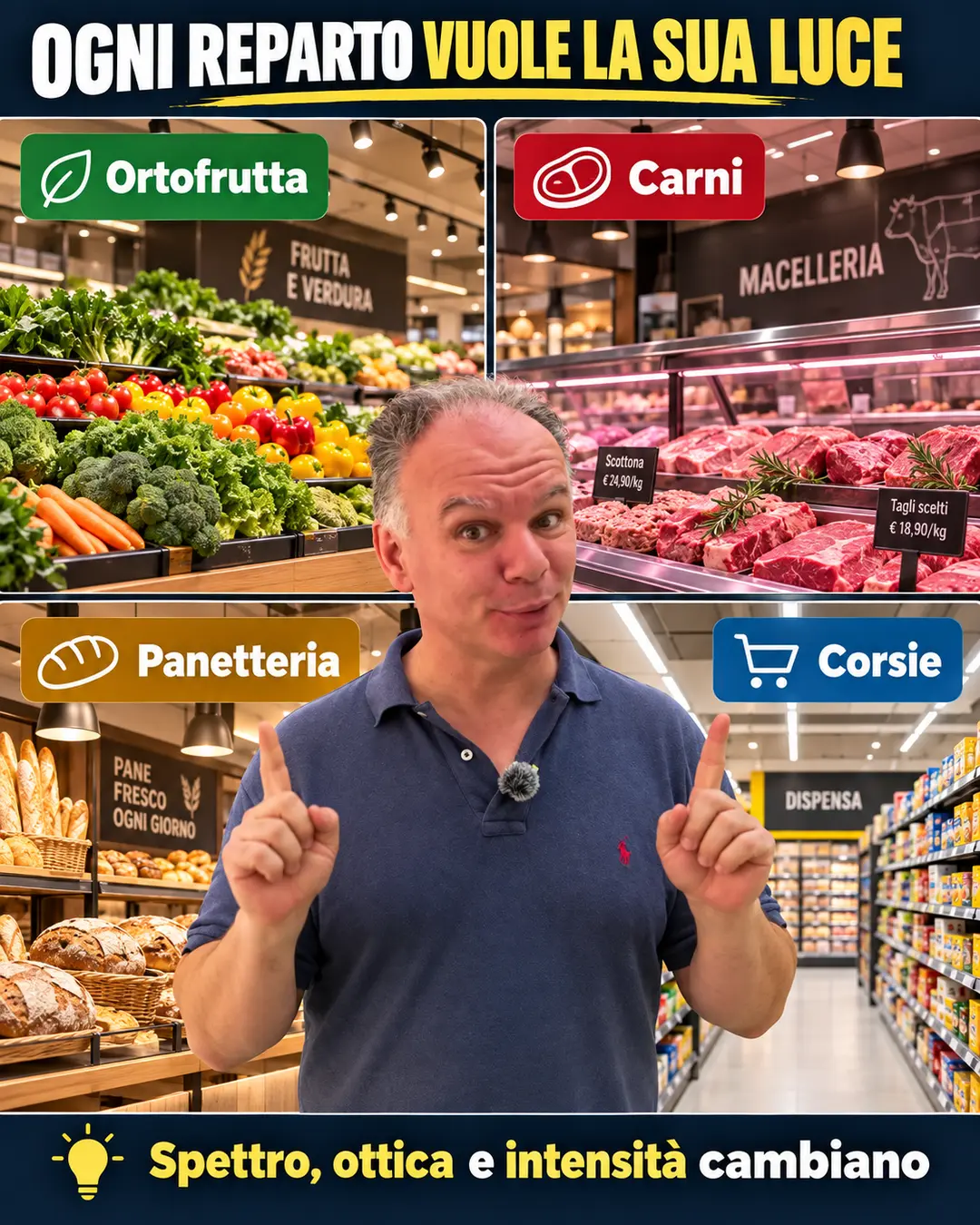 Illuminazione differenziata per i reparti del supermercato