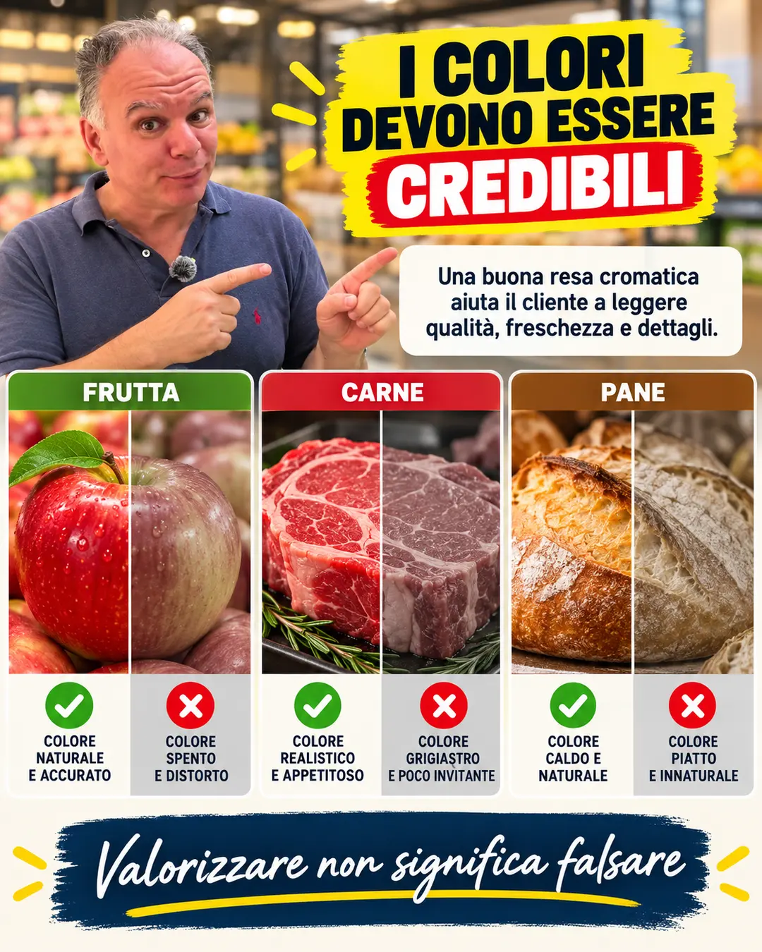 Resa cromatica per alimenti e prodotti nel supermercato