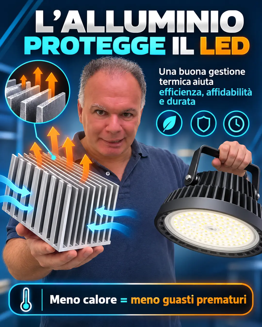 Dissipatore in alluminio e gestione termica di un apparecchio LED