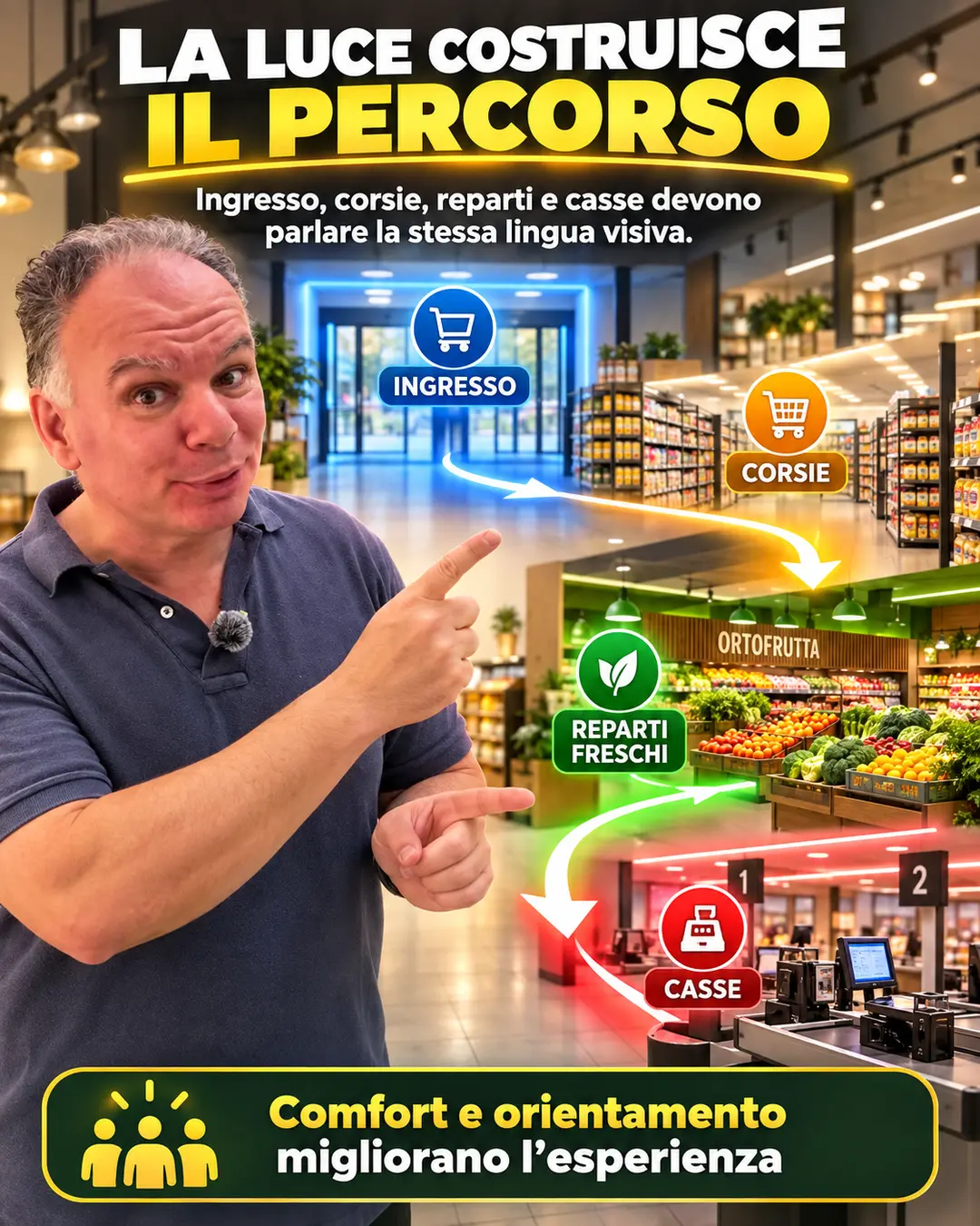 La luce guida il percorso del cliente nel supermercato
