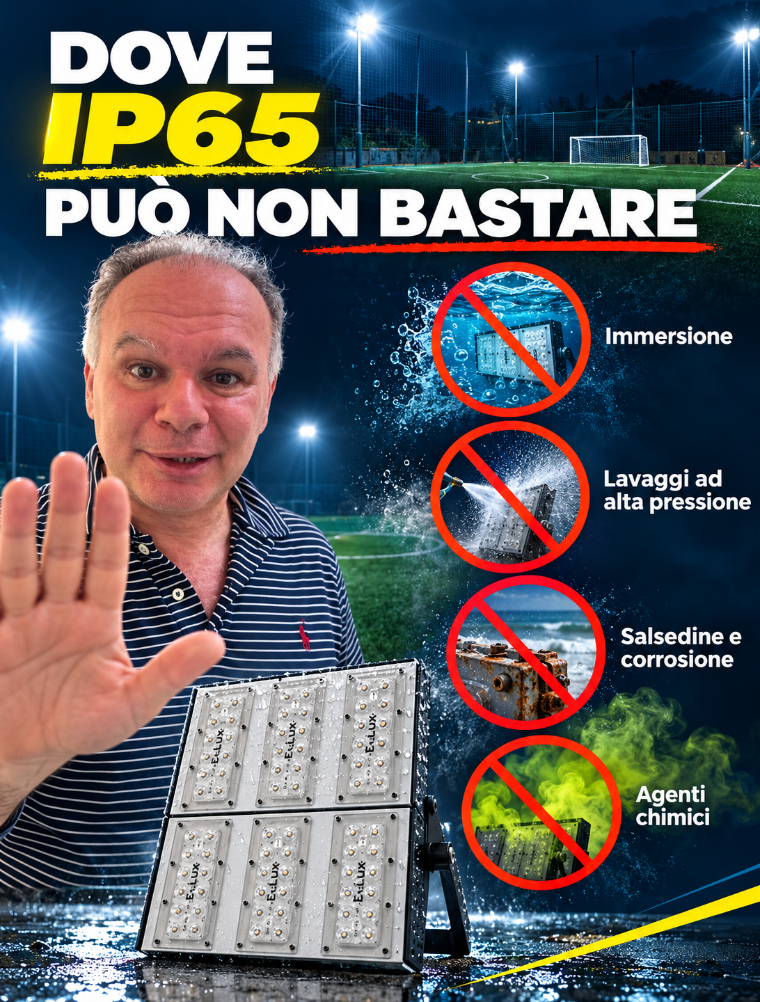 Situazioni in cui IP65 non basta: immersione, alta pressione, salsedine e agenti chimici