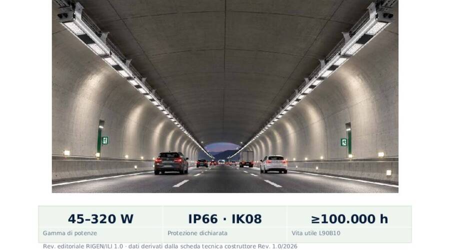 Illuminazione LED uniforme in una galleria stradale con sistema TL-Light Tunnel