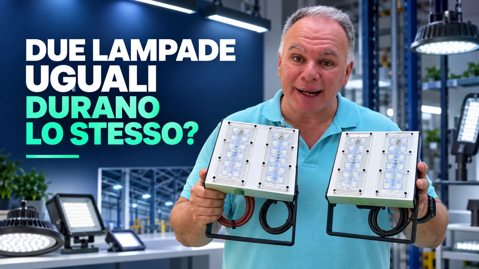 Fabio Locorotondo confronta due lampade LED apparentemente uguali per valutarne la durata