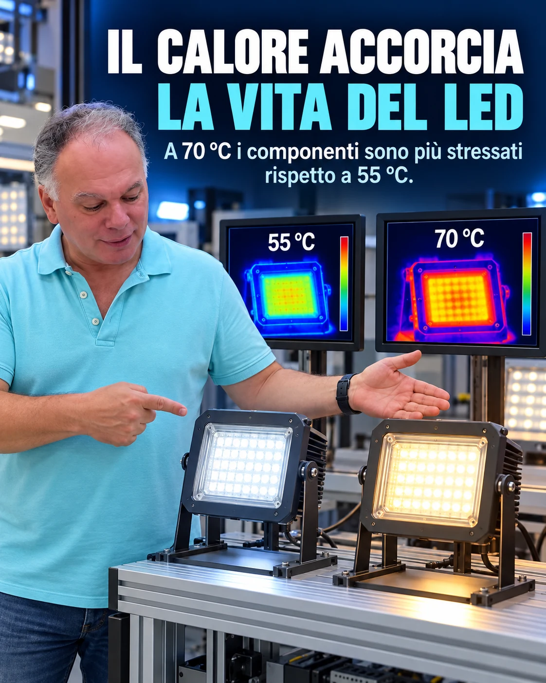 Confronto termico tra lampada LED a 55 e 70 gradi
