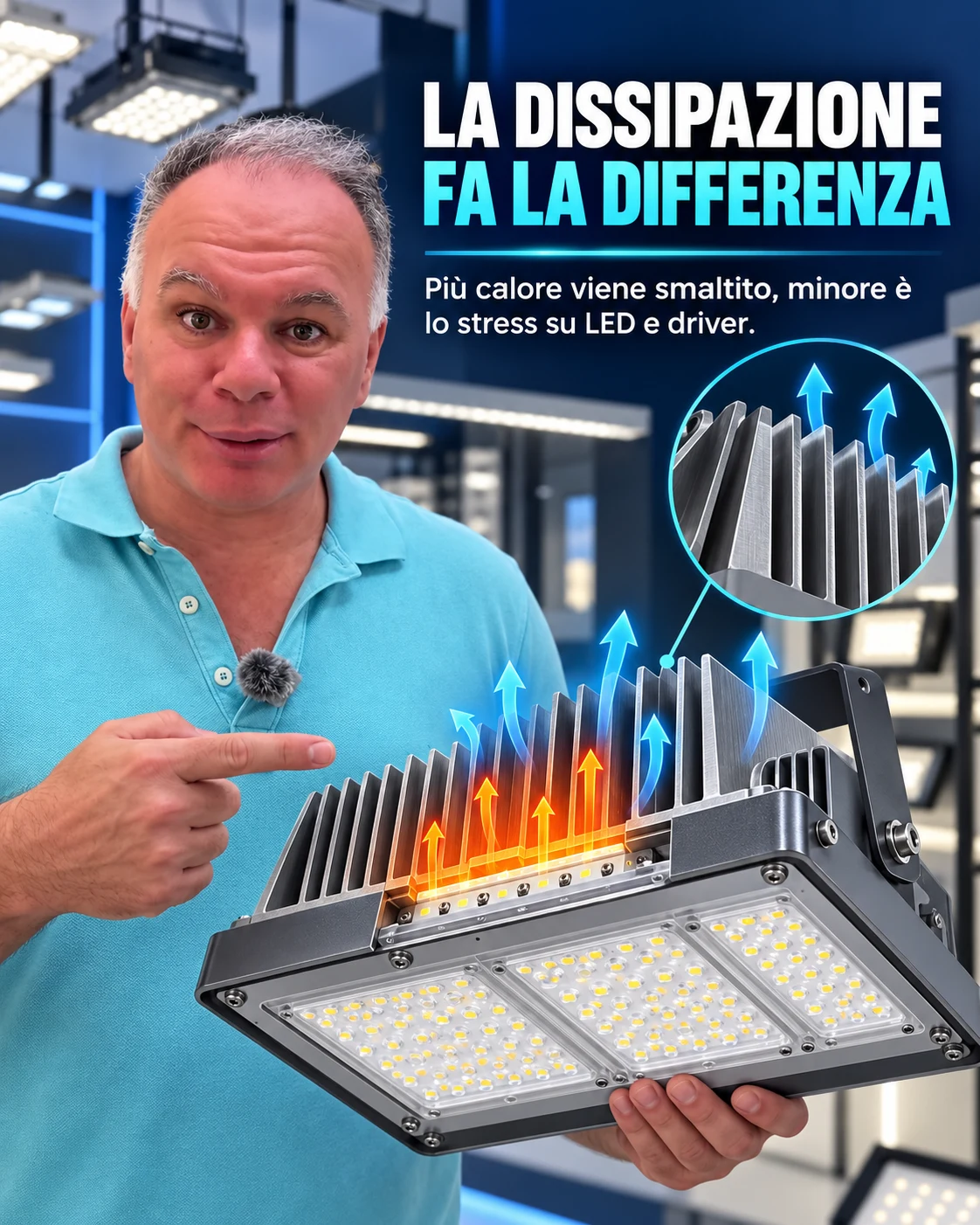 Dissipatore in alluminio di una lampada LED professionale