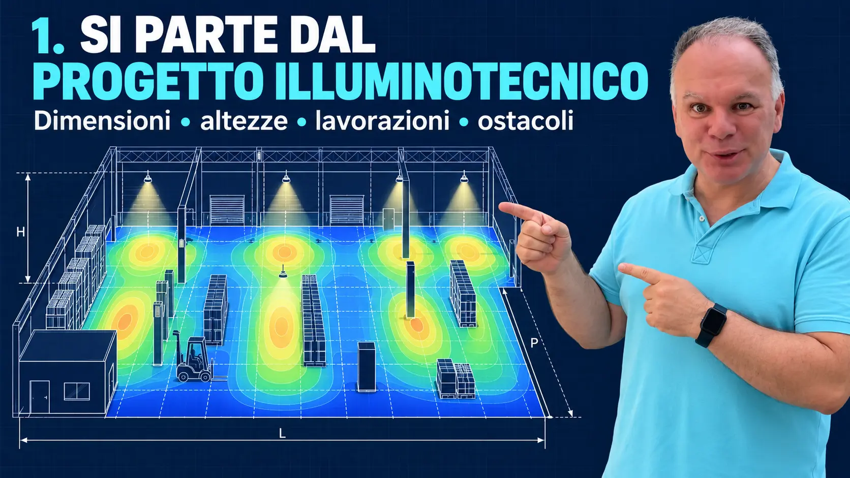 Progetto illuminotecnico di un capannone con curve isolux