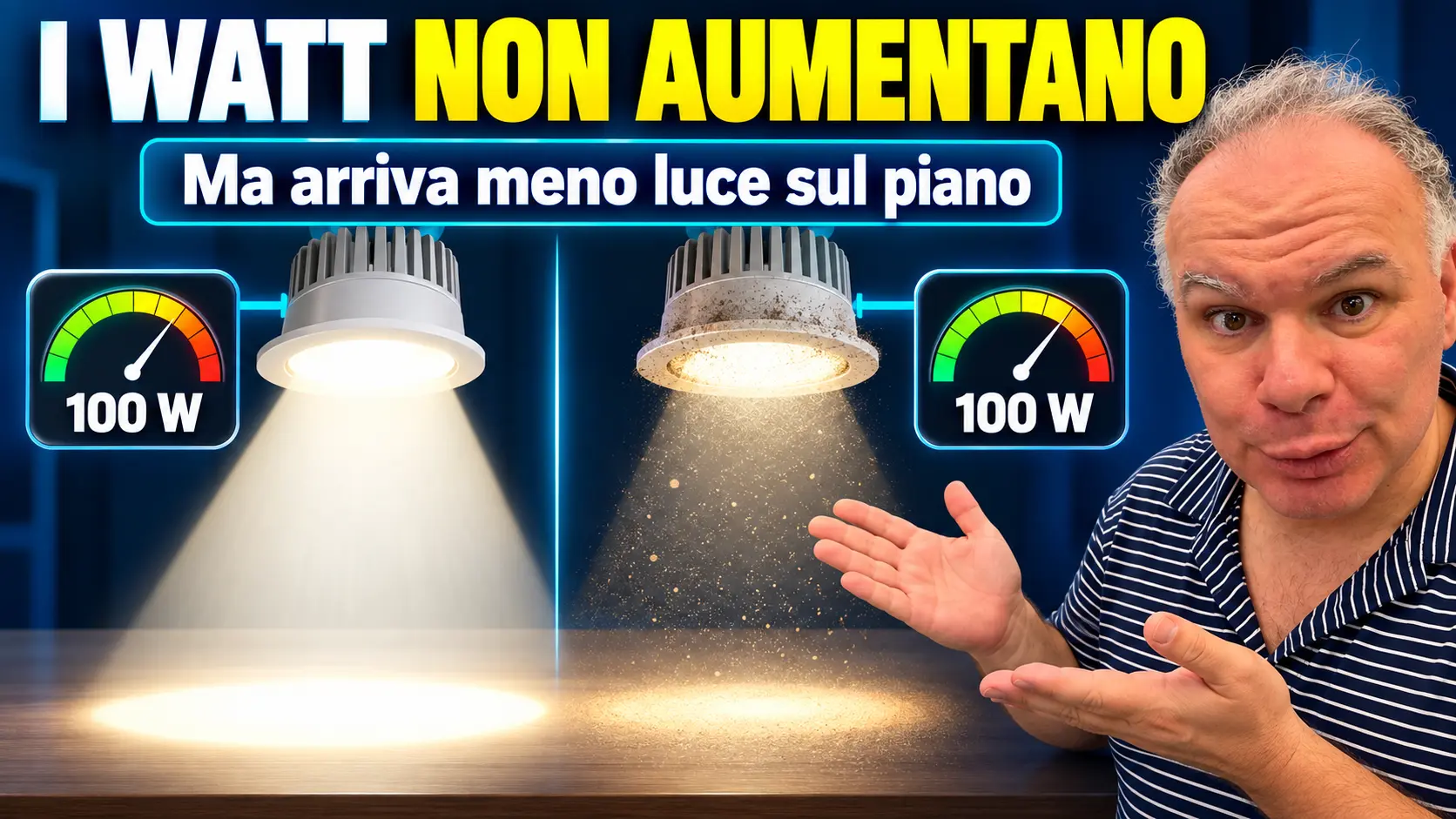 LED sporco: watt invariati ma meno luce sul piano di lavoro