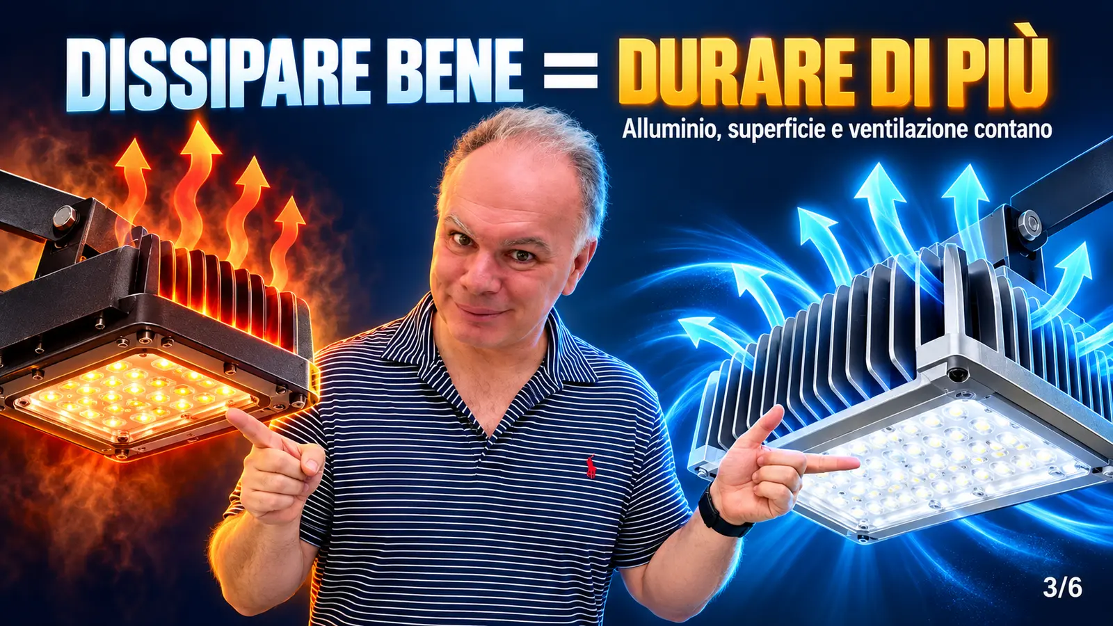 Confronto tra cattiva e corretta dissipazione termica di una lampada LED