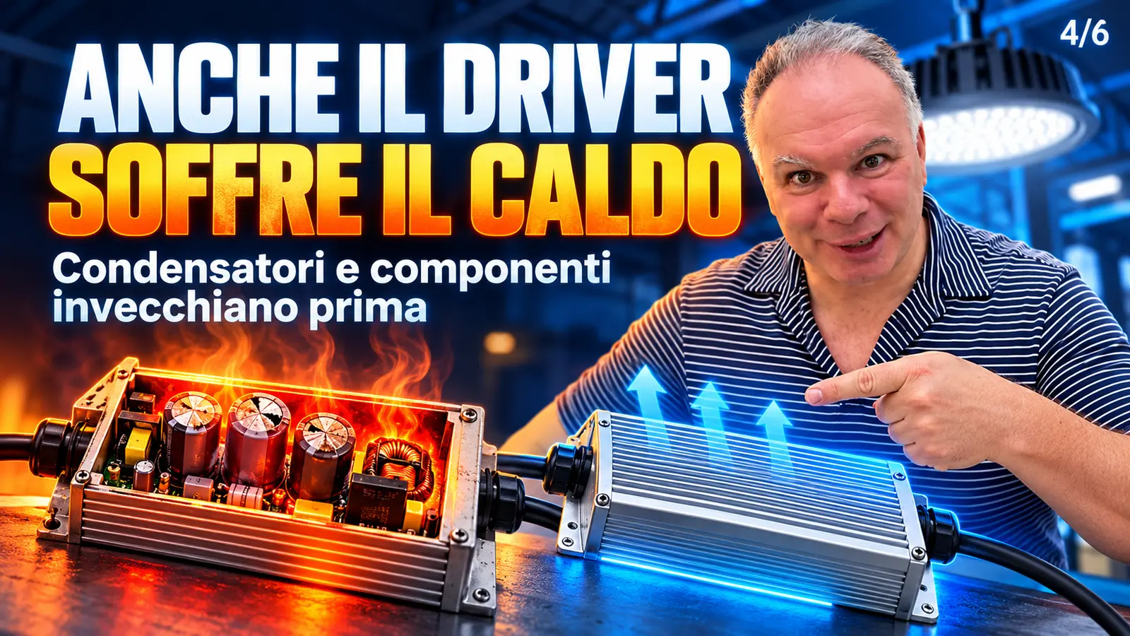 Il driver LED e i condensatori soffrono le alte temperature
