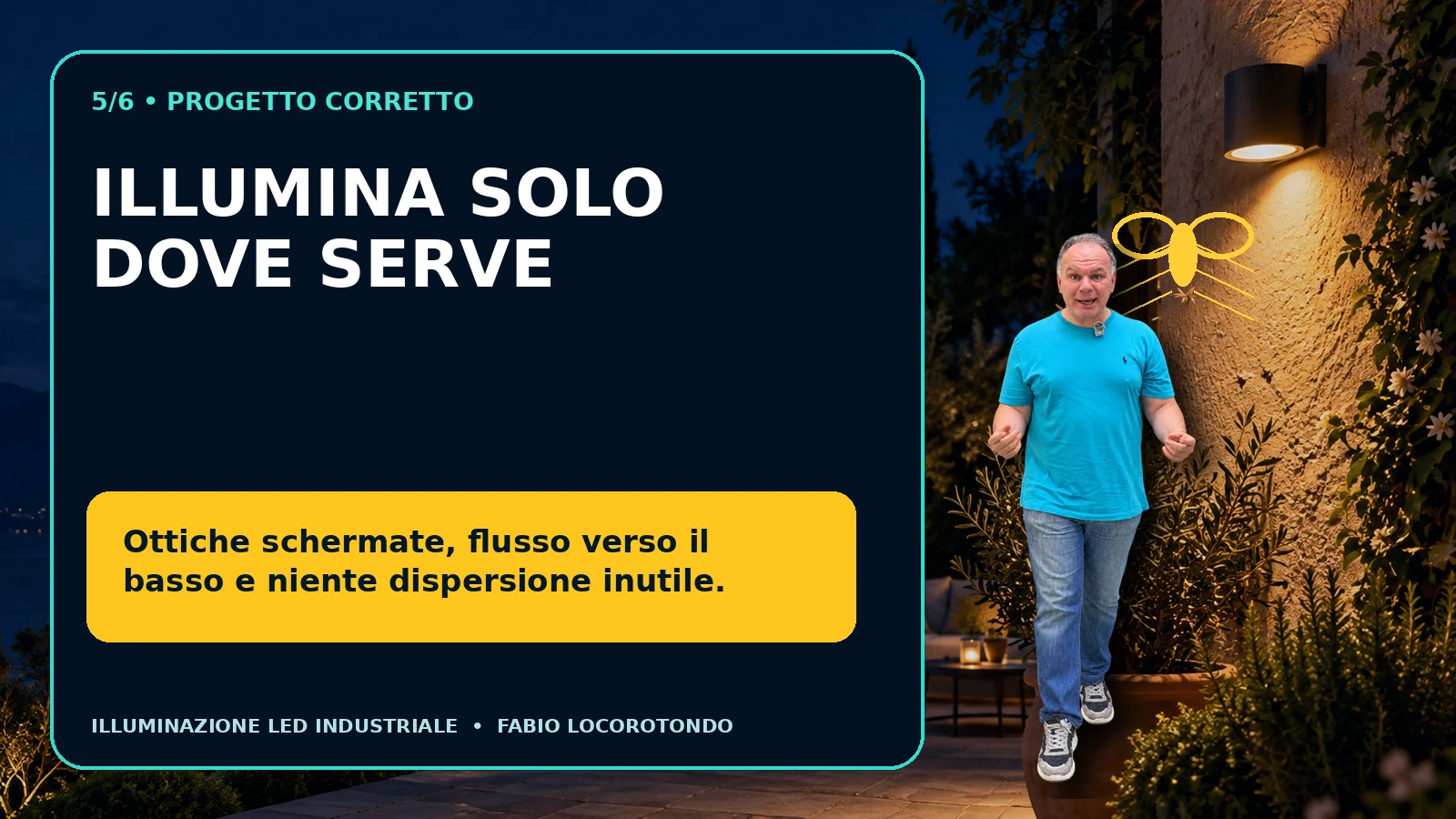Illuminazione LED esterna schermata e orientata verso il basso