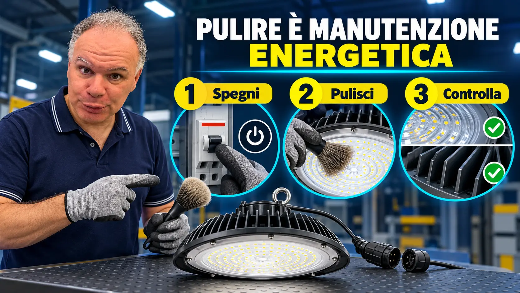 Procedura di manutenzione energetica delle lampade LED industriali