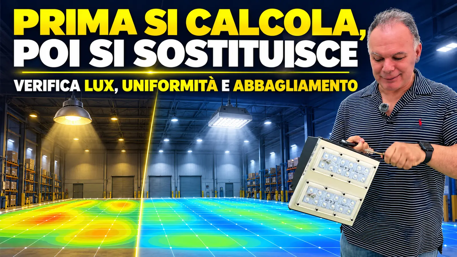 Calcolo illuminotecnico di lux uniformità e abbagliamento