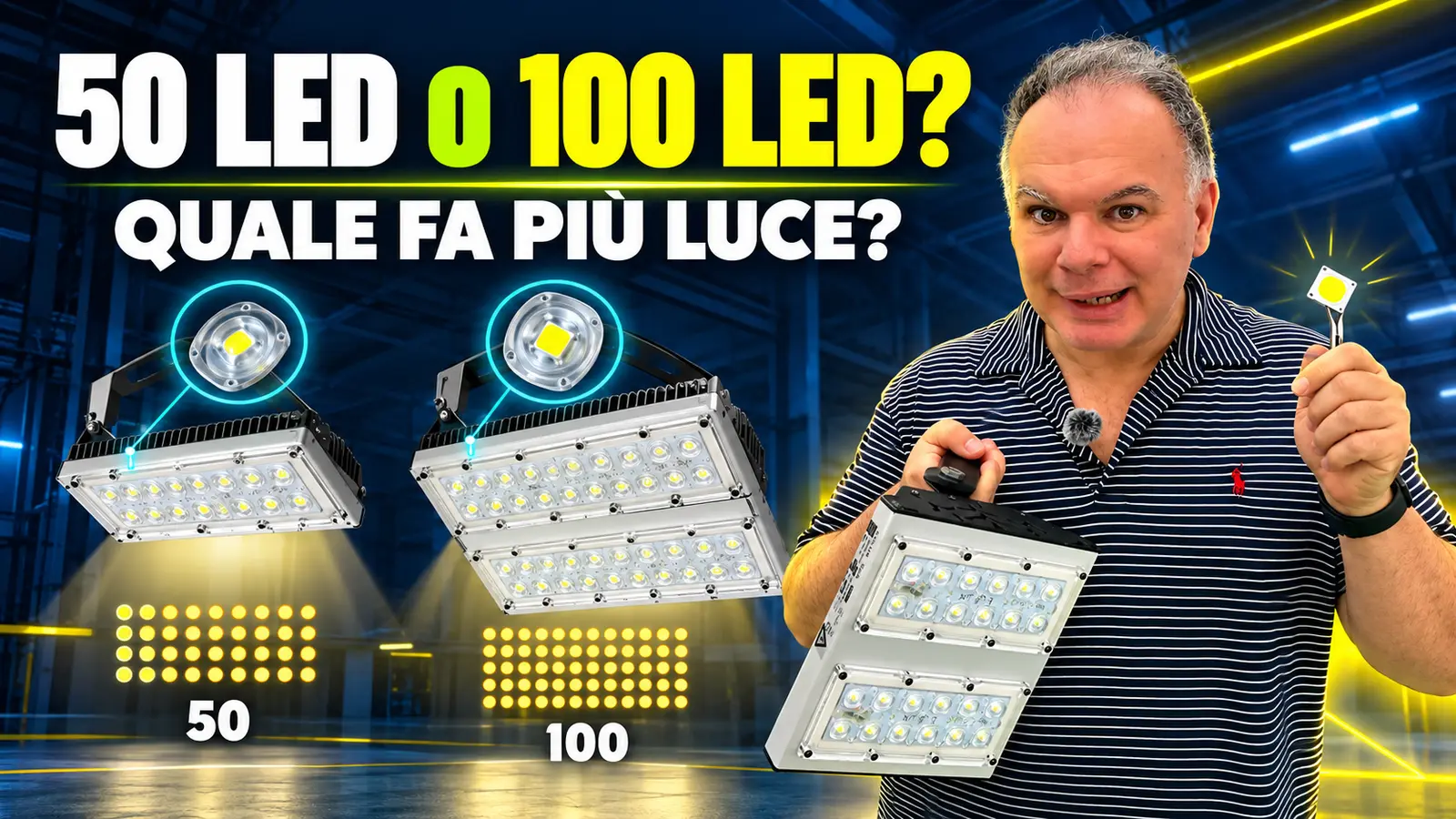 Fabio Locorotondo confronta una lampada con 50 LED e una con 100 LED