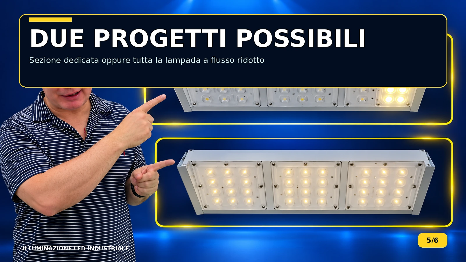 Confronto tra sezione LED dedicata e lampada intera a flusso ridotto in emergenza
