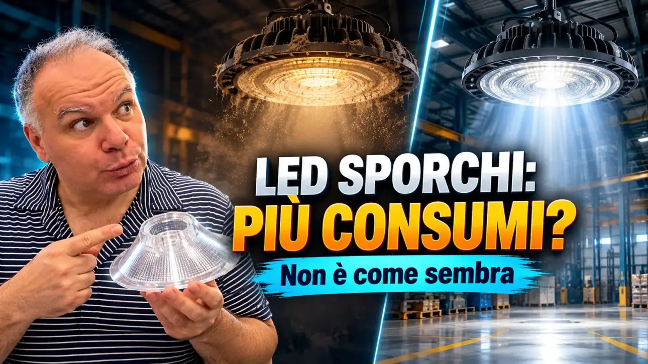Fabio Locorotondo confronta una lampada LED sporca con una pulita