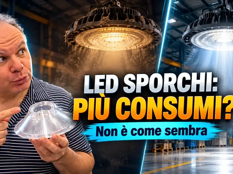 Fabio Locorotondo confronta una lampada LED sporca con una pulita