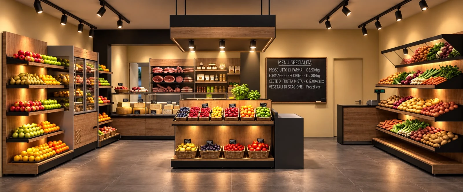 Proposta di illuminazione del negozio di frutta con faretti TL-Track 30 su binario